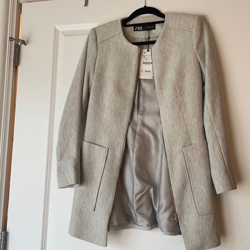 Zara Light Grey Zip Blazer Jacket - Picture 8 of 9